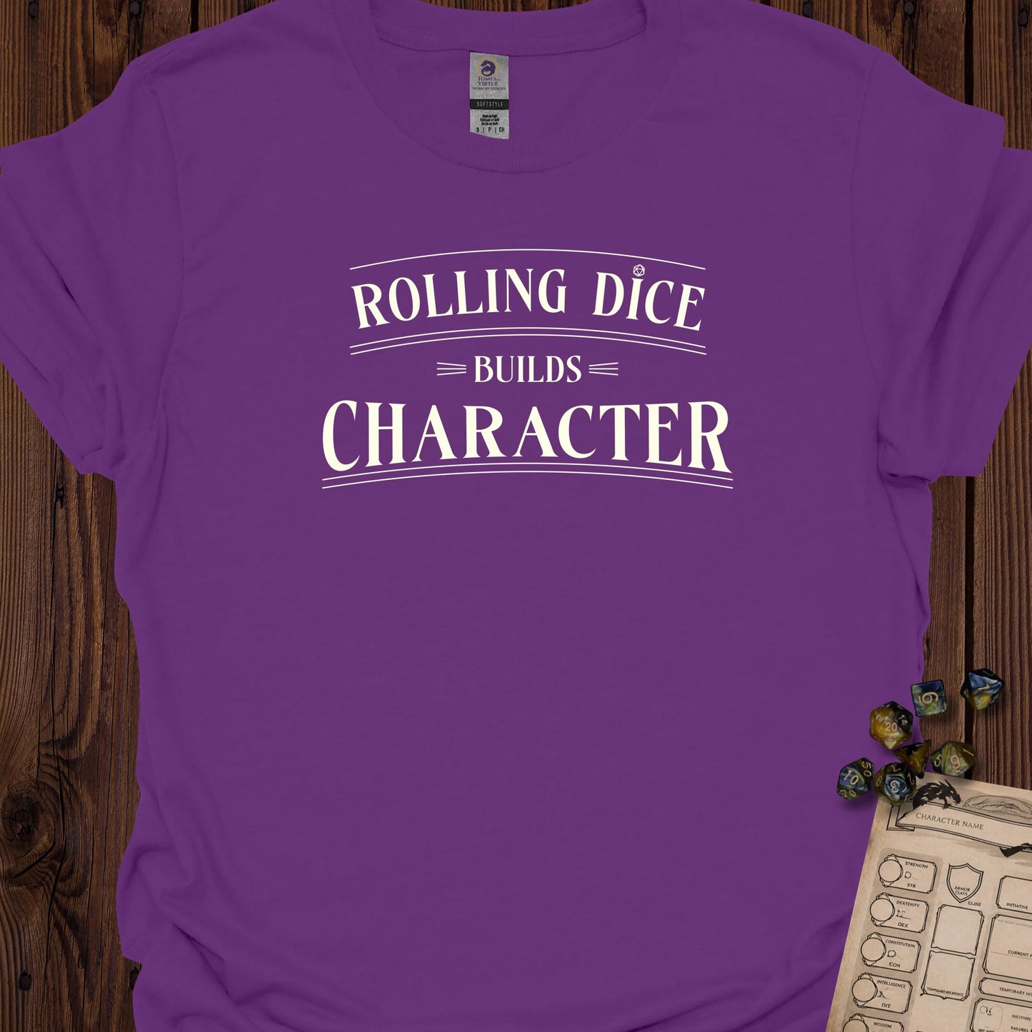 Rolling dice builds character - Purple