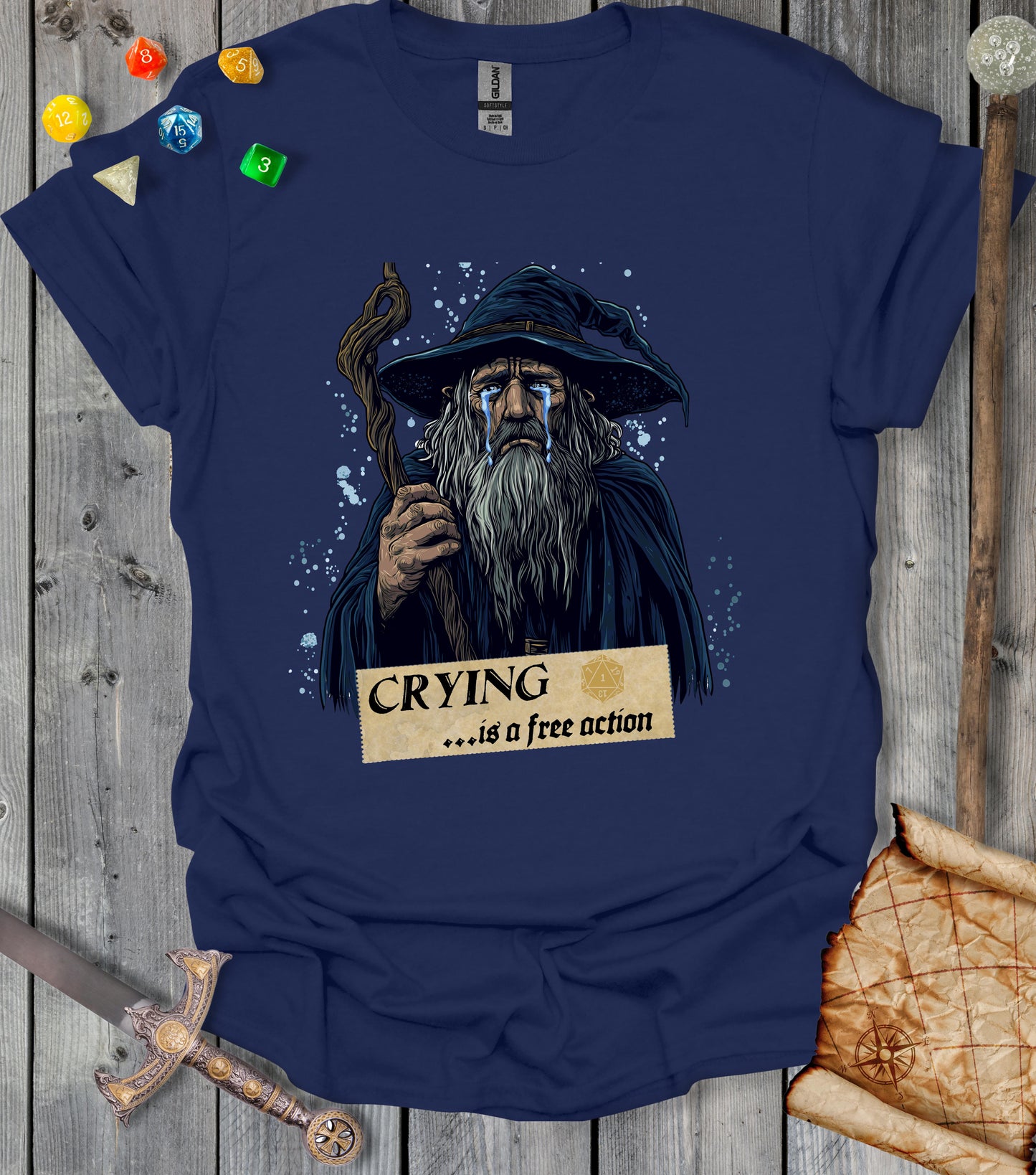 Crying is a free action - wizard - T-shirt