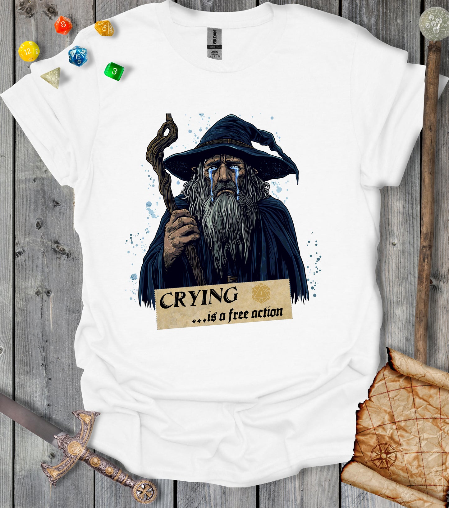 Crying is a free action - wizard - T-shirt