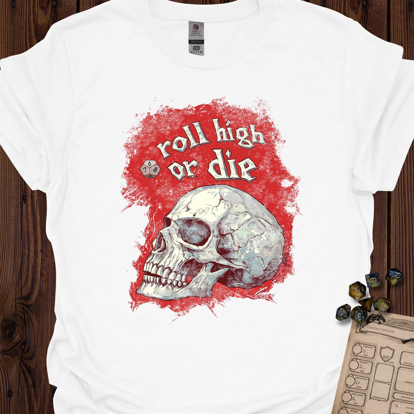 Roll high or die - skull - White