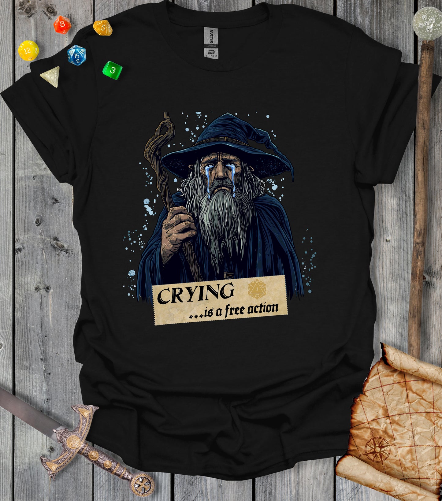 Crying is a free action - wizard - T-shirt