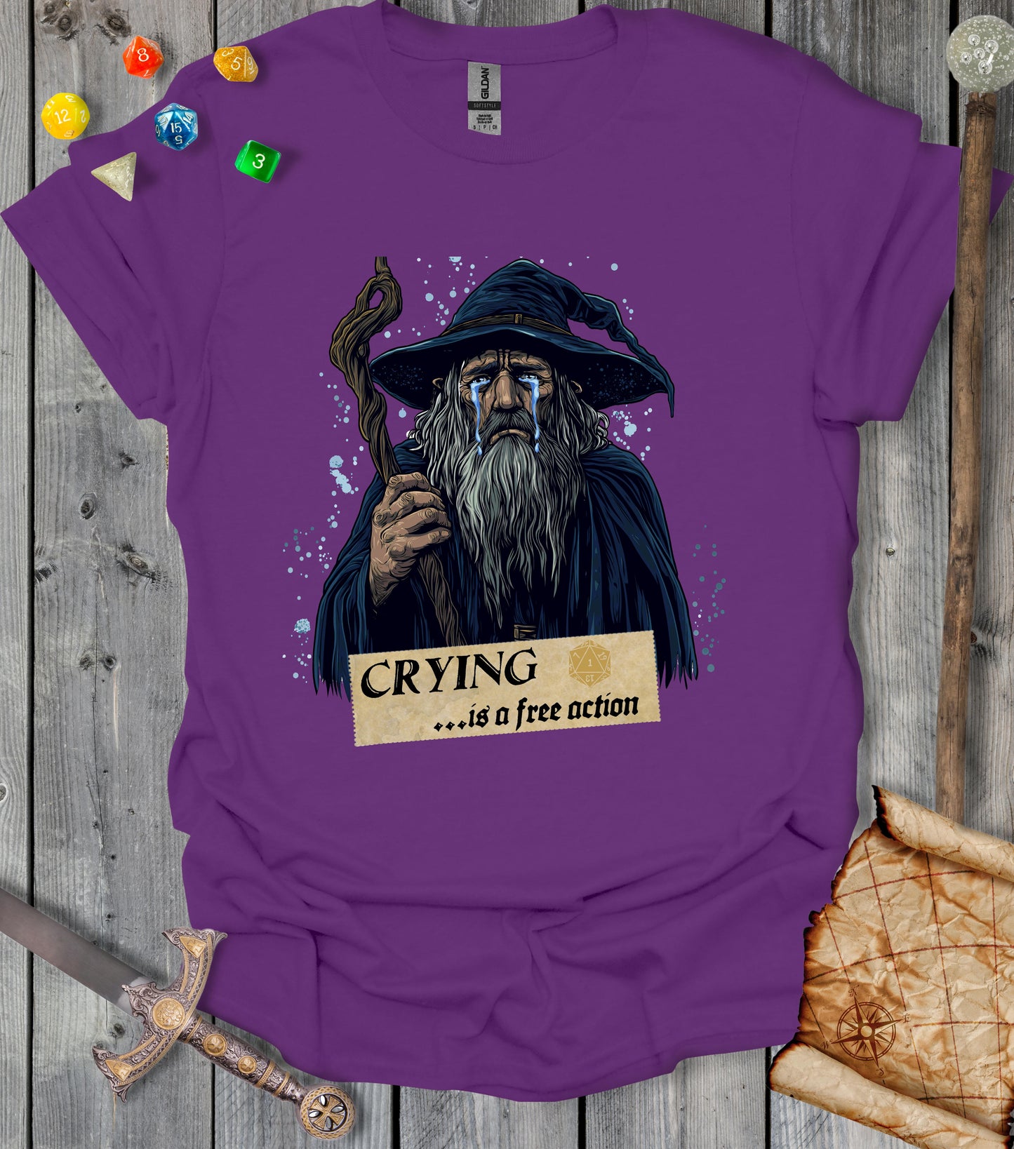 Crying is a free action - wizard - T-shirt