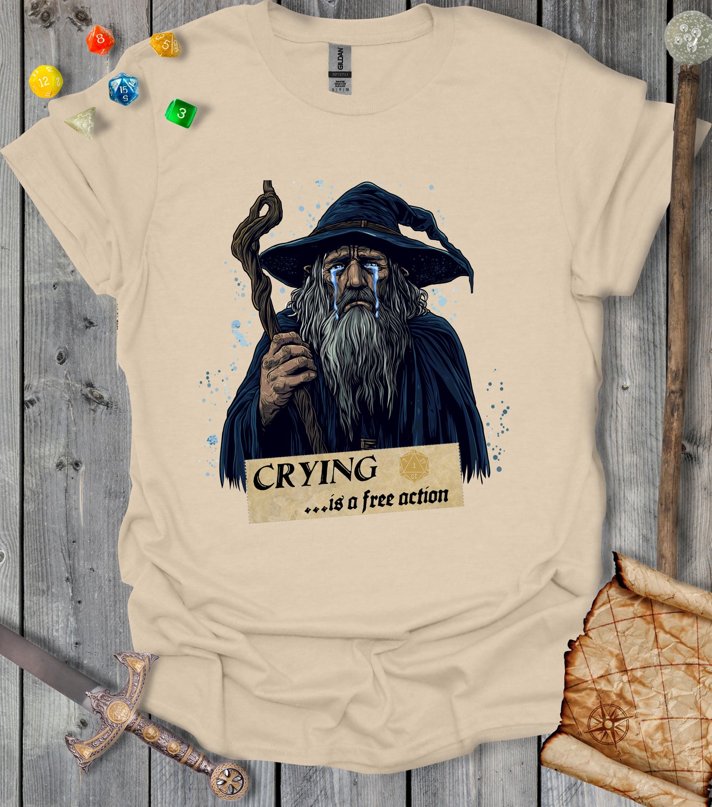 Crying is a free action - wizard - T-shirt