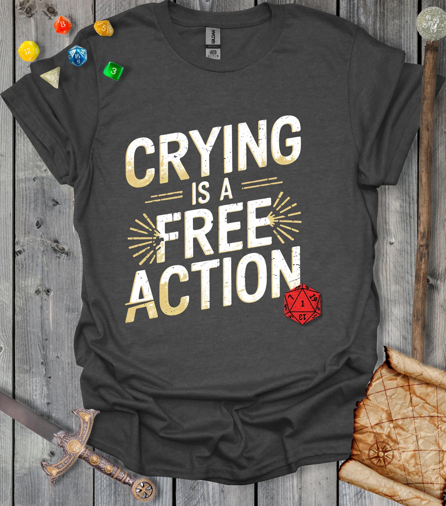 Crying is a free action  - distressed - T-shirt