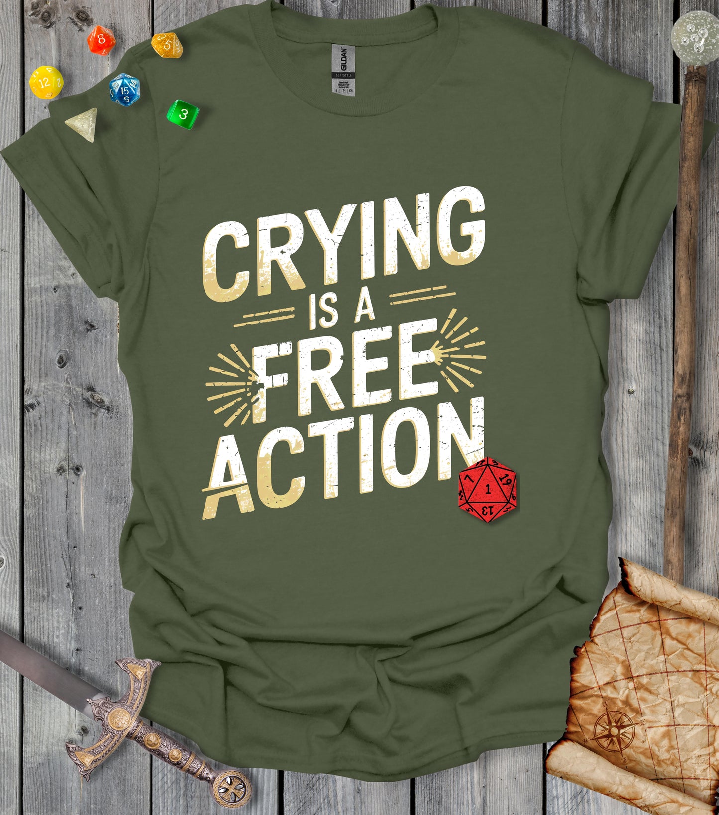 Crying is a free action  - distressed - T-shirt