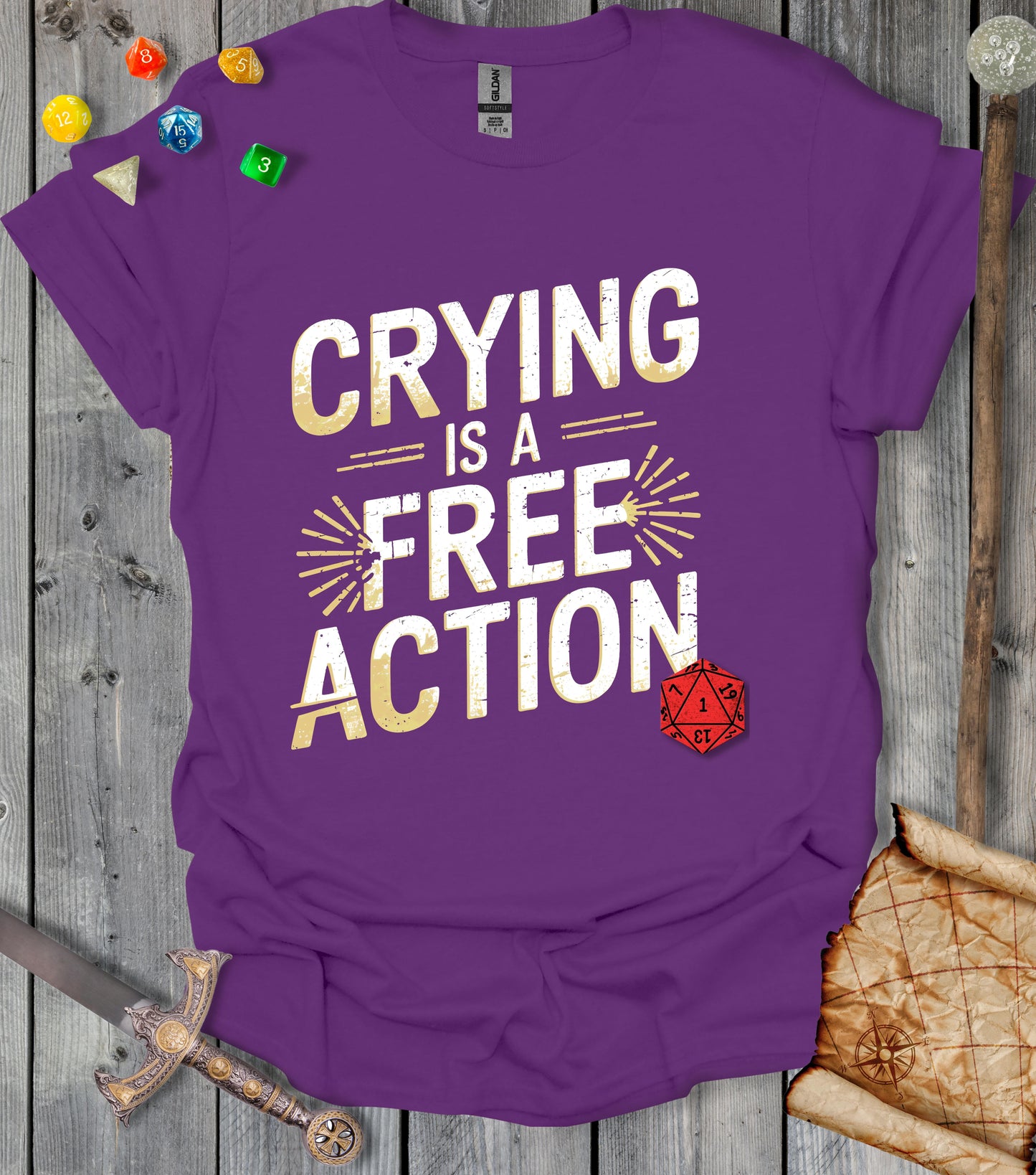 Crying is a free action  - distressed - T-shirt