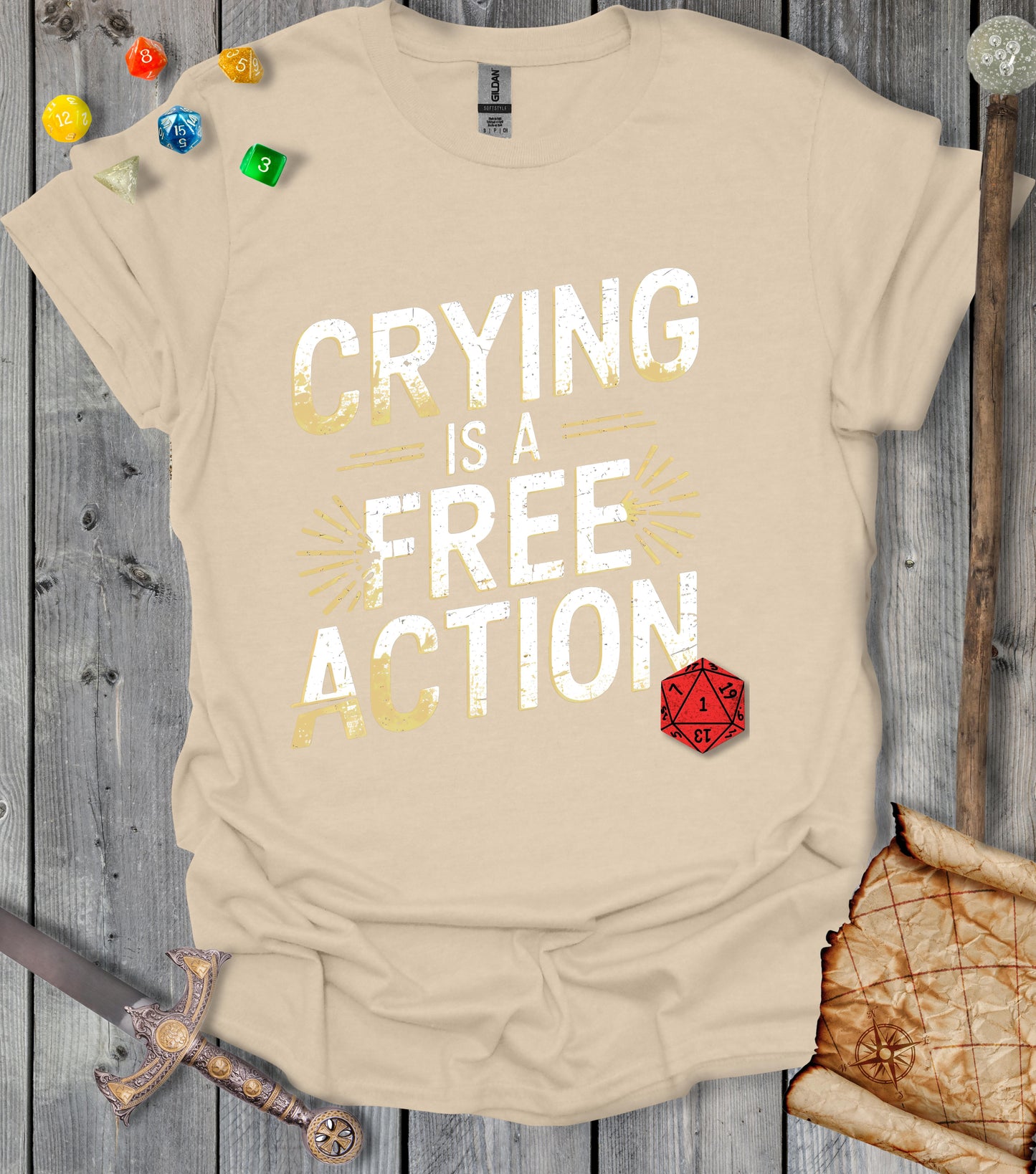 Crying is a free action  - distressed - T-shirt