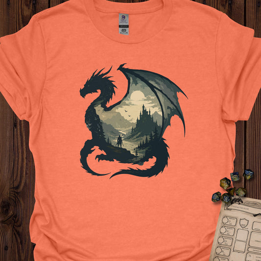 Dragon silhouette with adventure landscape inside - HeatherOrange