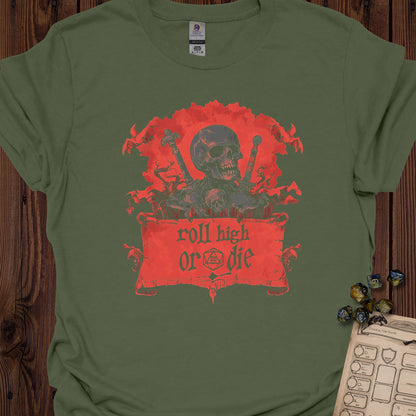 Roll high or die - skull and swords - MilitaryGreen