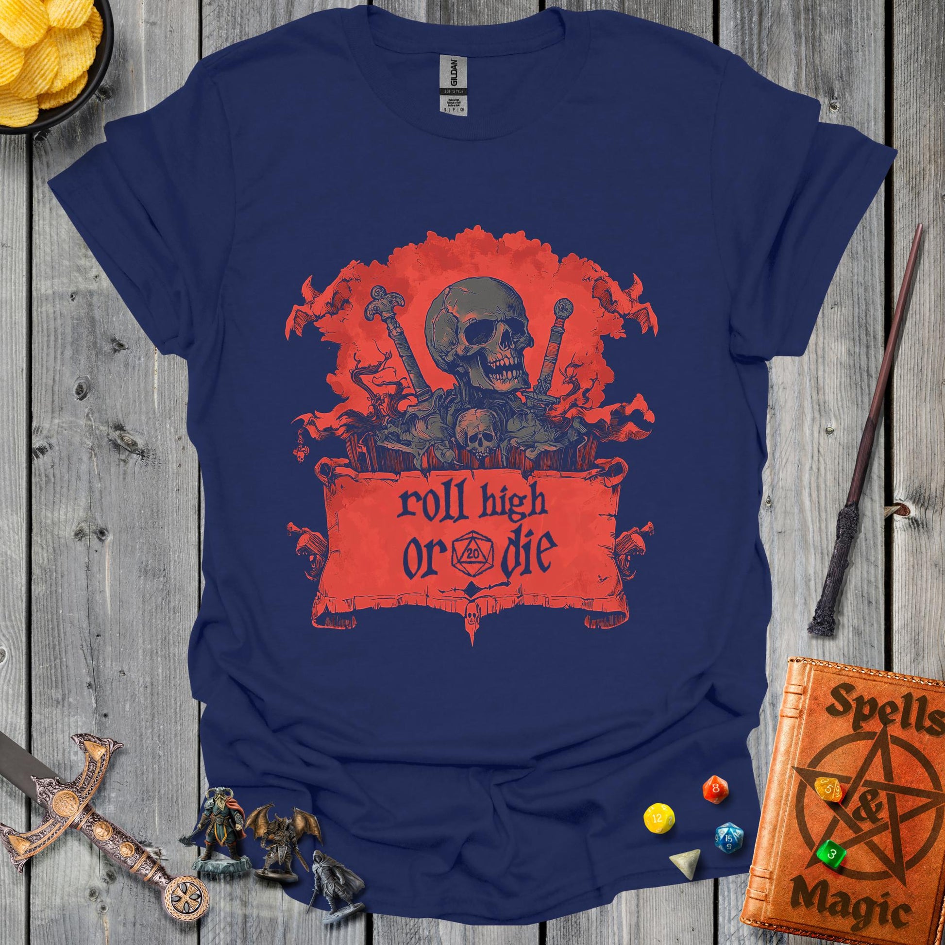 Roll high or die - skull and swords - NavyBlue